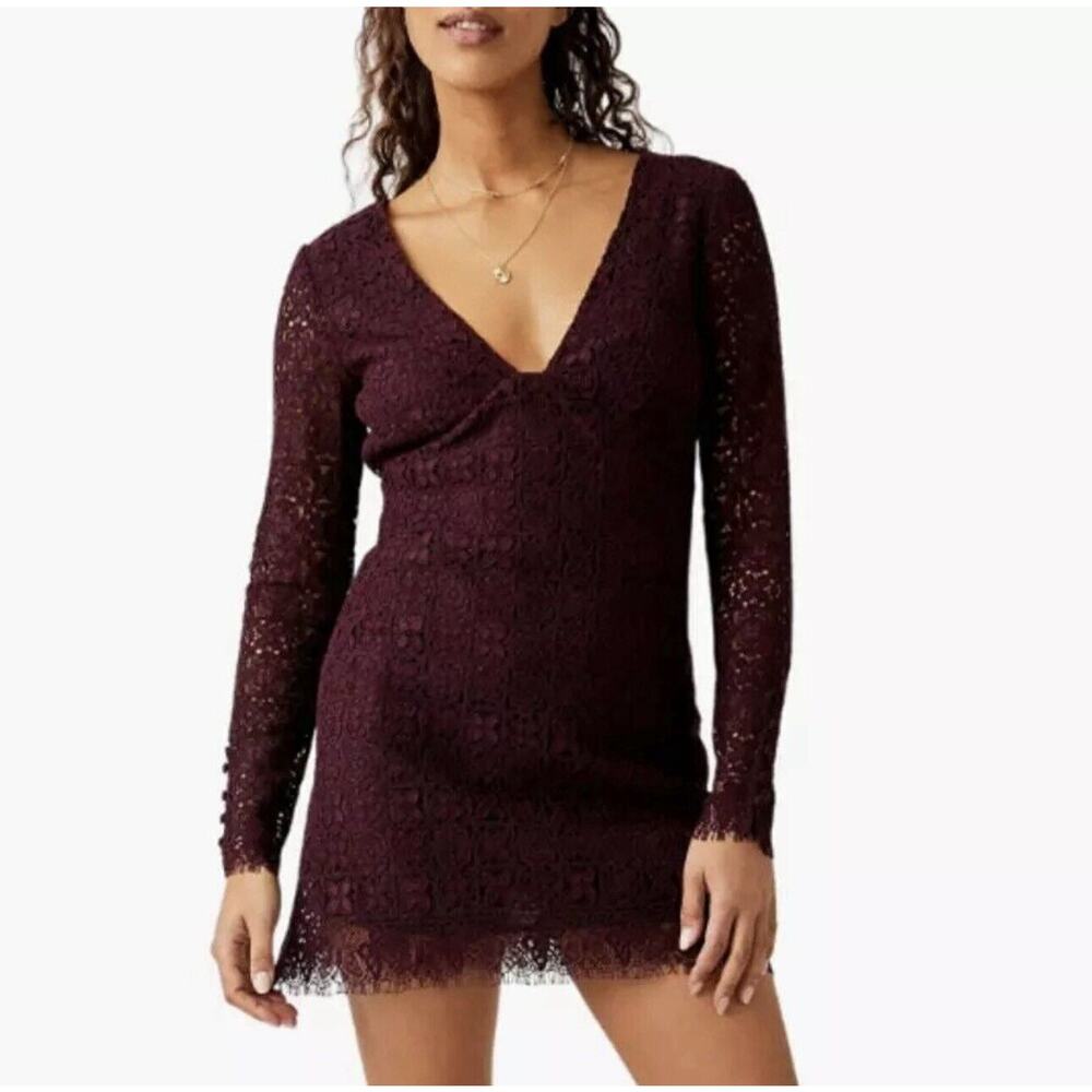 Free People Honey Honey Lace Long Sleeve Mini Dress in Potent - Picture 2 of 5